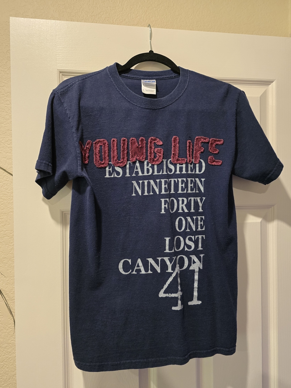 Gildan Navy Short Sleeve 'Young Life' Graphic Tee with Red Applique